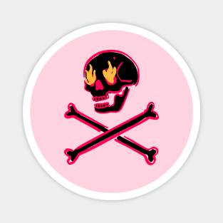 Black Skull Fire Eyes Skeleton Vaporwave with crossed Bones Magnet